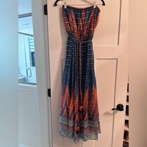 Elegant Blue and Orange Maxi Dress